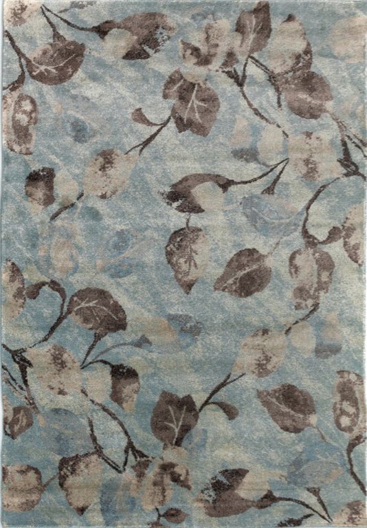 Blue area rug with dense leaf and floral pattern in beige and brown | Raffia Medium Rug 5507 Sea Textured Woven Floor Rug - Rugs Point Australia