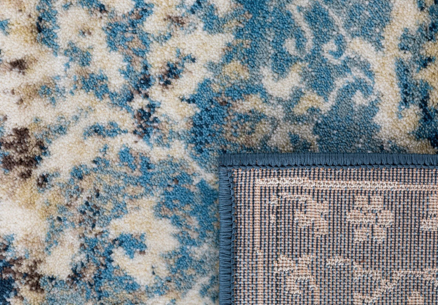 Rug corner with sky blue border and tightly woven edge binding detail | Raffia Rug 0444 Sky Textured Woven Floor Rug - Rugs Point Australia