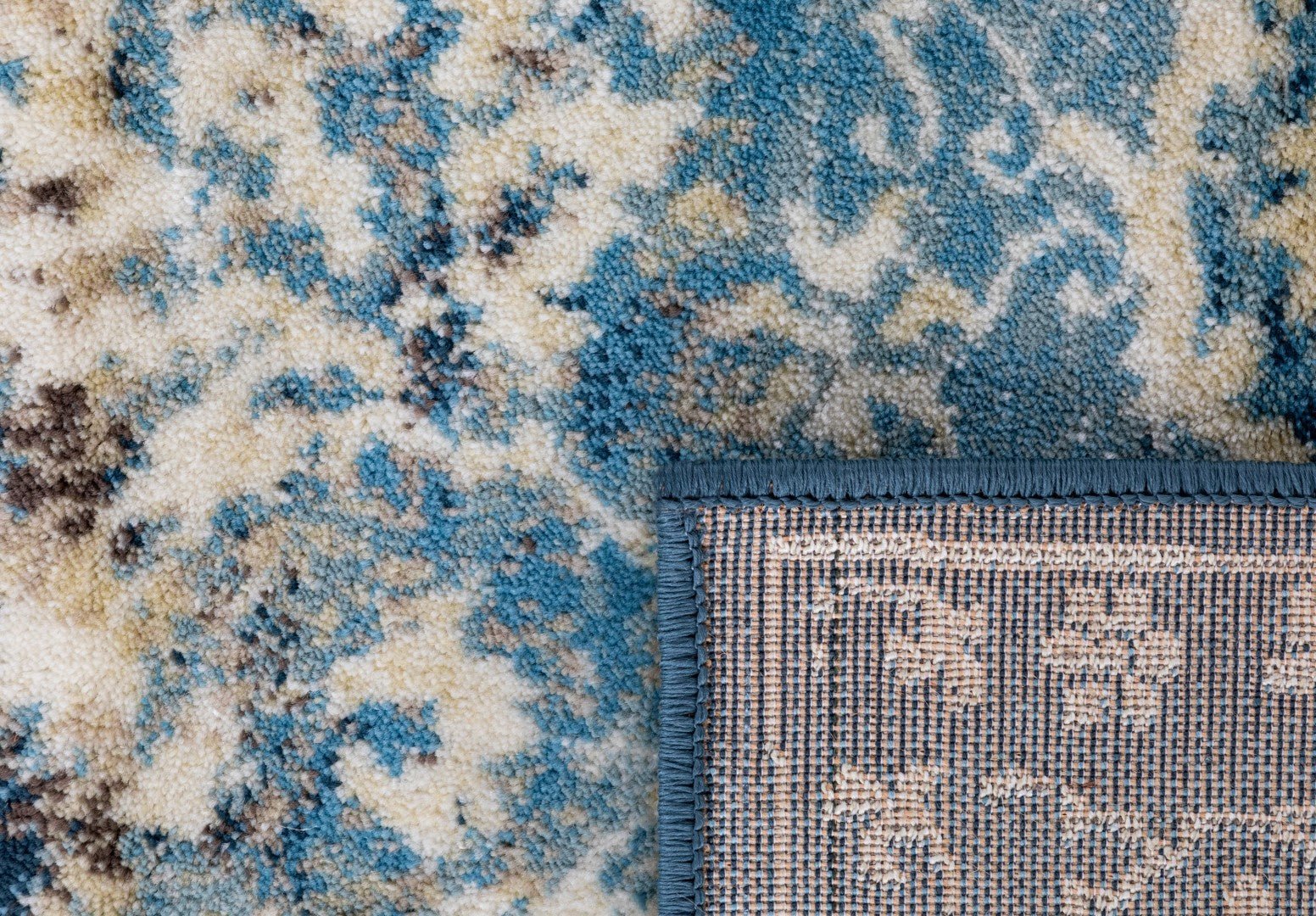 Rug corner with sky blue border and tightly woven edge binding detail | Raffia Rug 0444 Sky Textured Woven Floor Rug - Rugs Point Australia