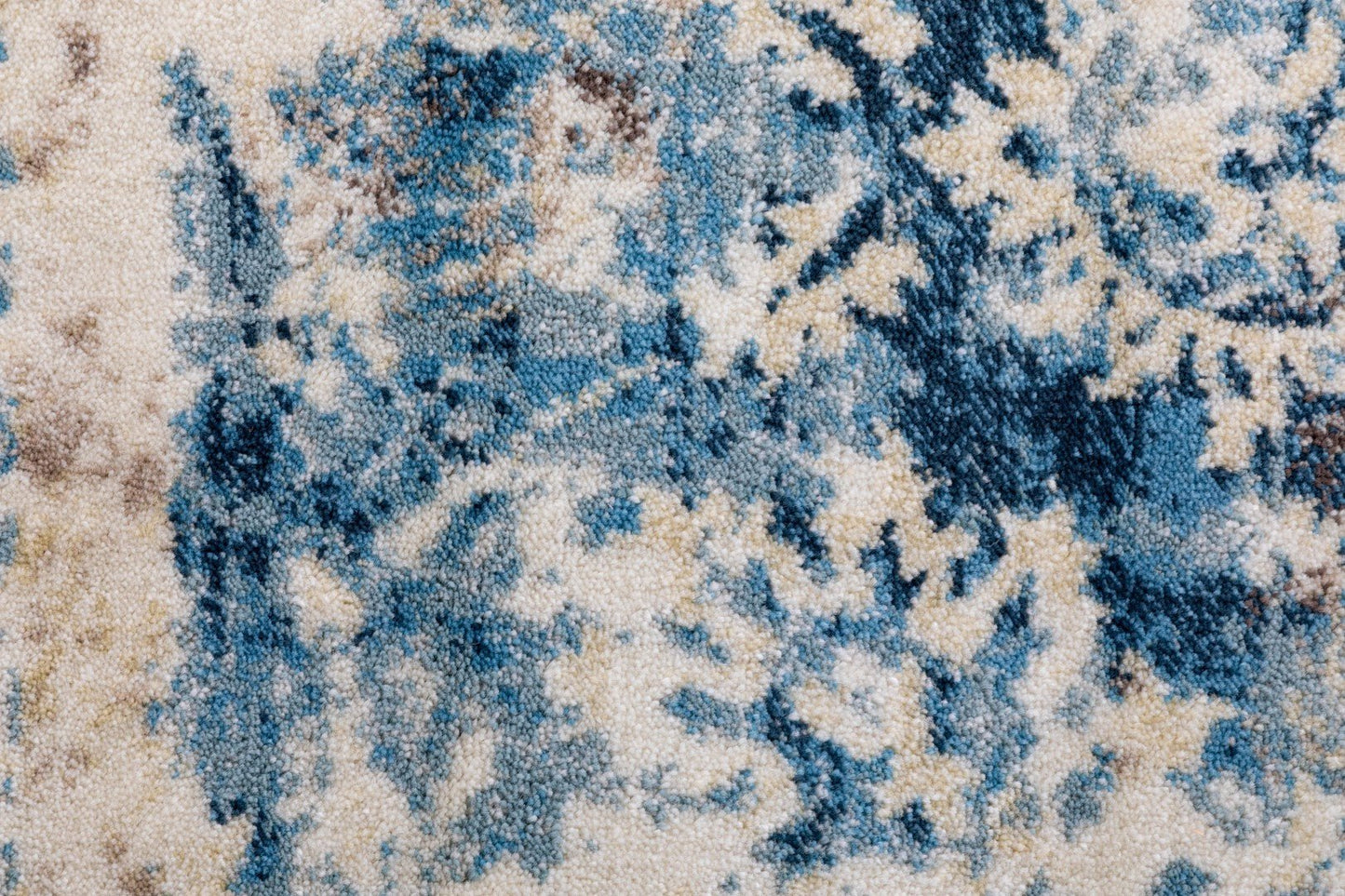 Close-up of sky blue and cream floral rug pattern with textured fibers | Raffia Rug 0444 Sky Textured Woven Floor Rug - Rugs Point Australia