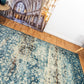 Sky blue floral patterned raffia rug with distressed medallion motifs | Raffia Rug 0444 Sky Textured Woven Floor Rug - Rugs Point Australia