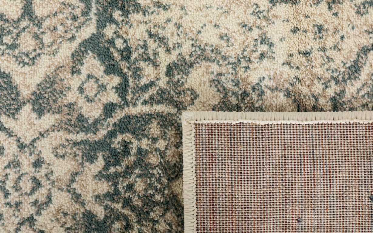 Raffia rug corner edge with tight fringe and cream woven border | Raffia rug 1804 Frost Vintage Traditional Floor Rug - Rugs Point Australia