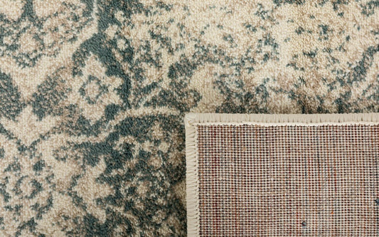 Raffia rug corner edge with tight fringe and cream woven border | Raffia rug 1804 Frost Vintage Traditional Floor Rug - Rugs Point Australia