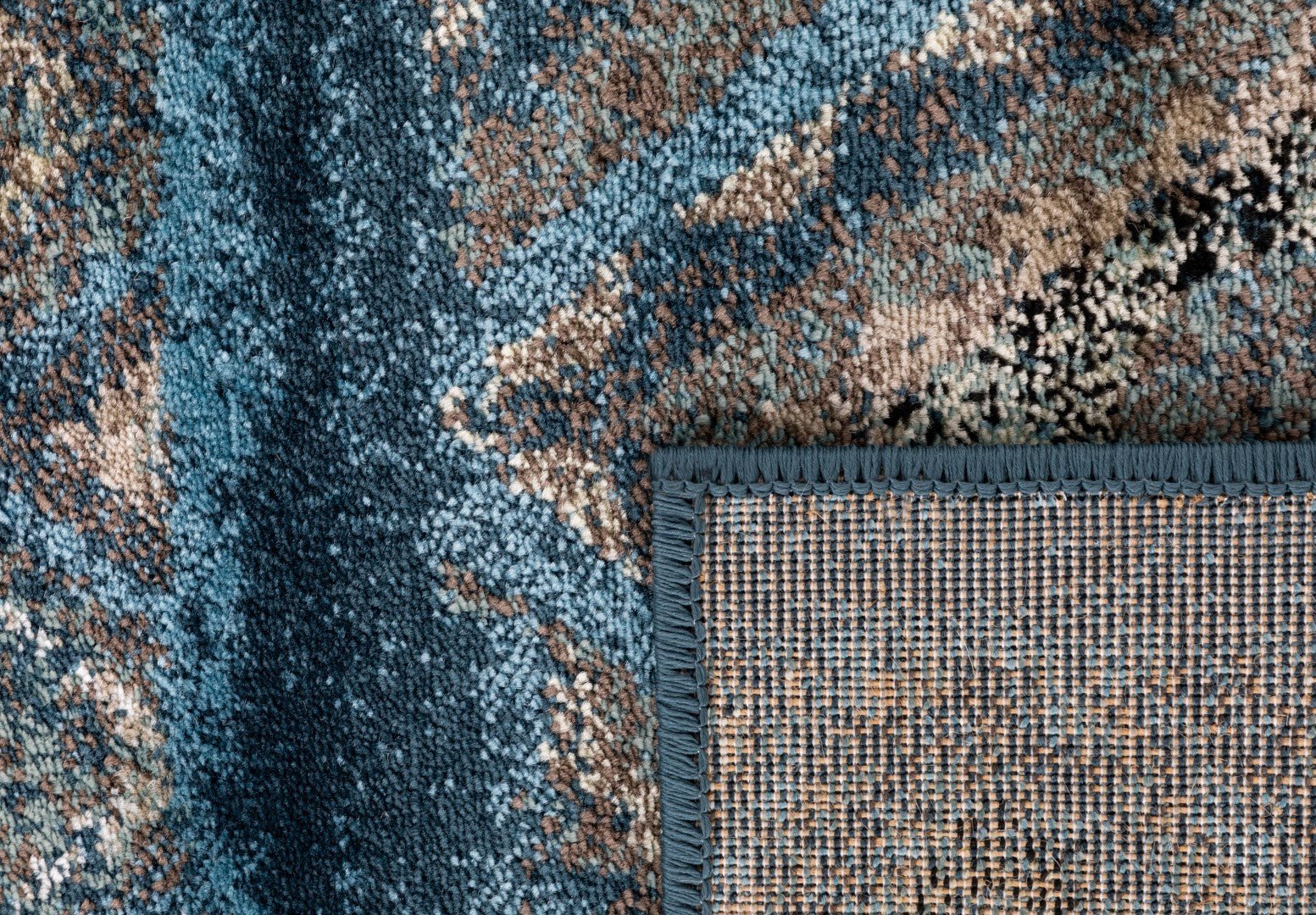 Blue rug edge with dark binding and woven texture, beige diamond details | Raffia Rug 2367 Blue colour Modern Abstract Floor Rug - Rugs Point Australia