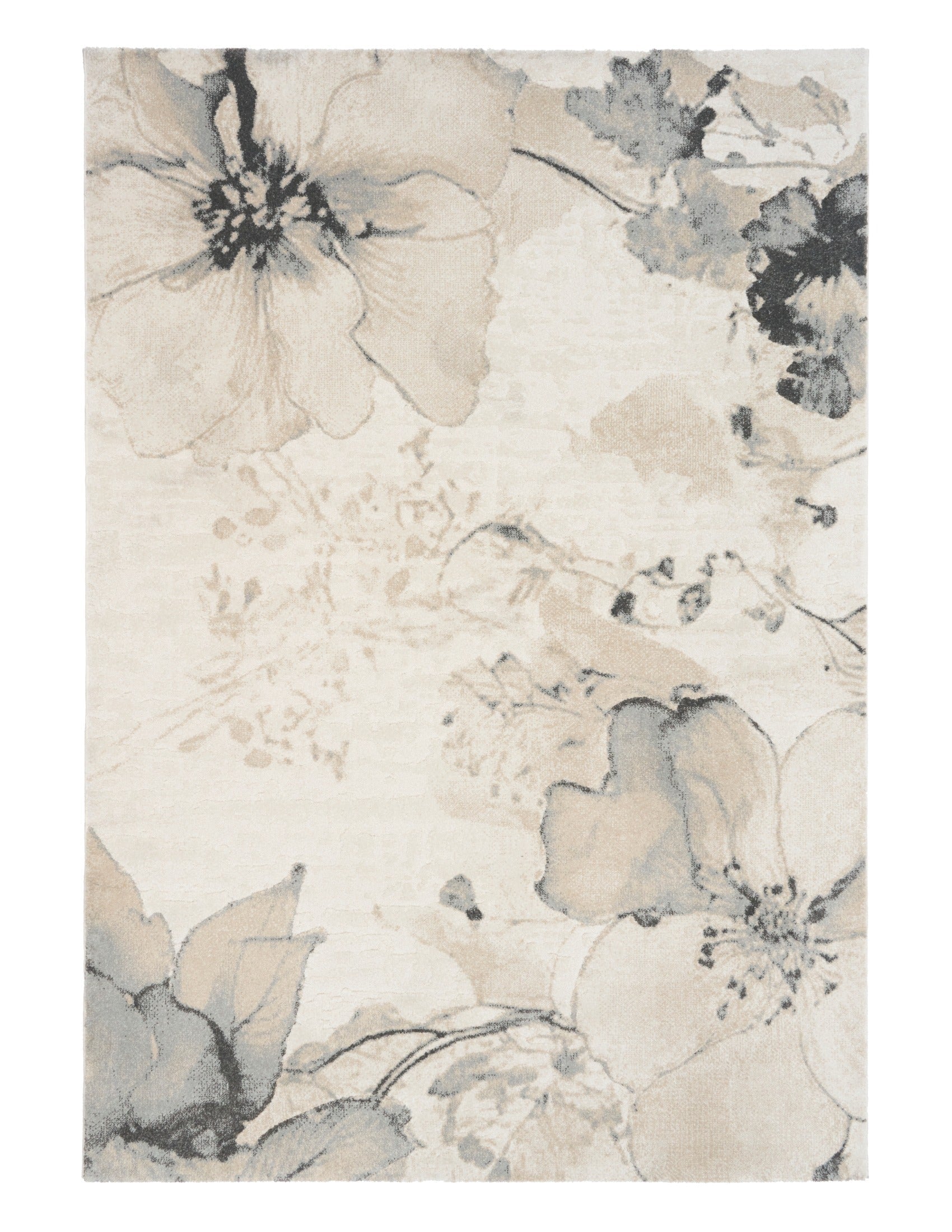Square beige rug with blue-gray botanical floral pattern | Reims  Floral Beige Modern Belgian Recycled Polyester Area Rug Modern Abstract Floor Rug - Rugs Point Australia