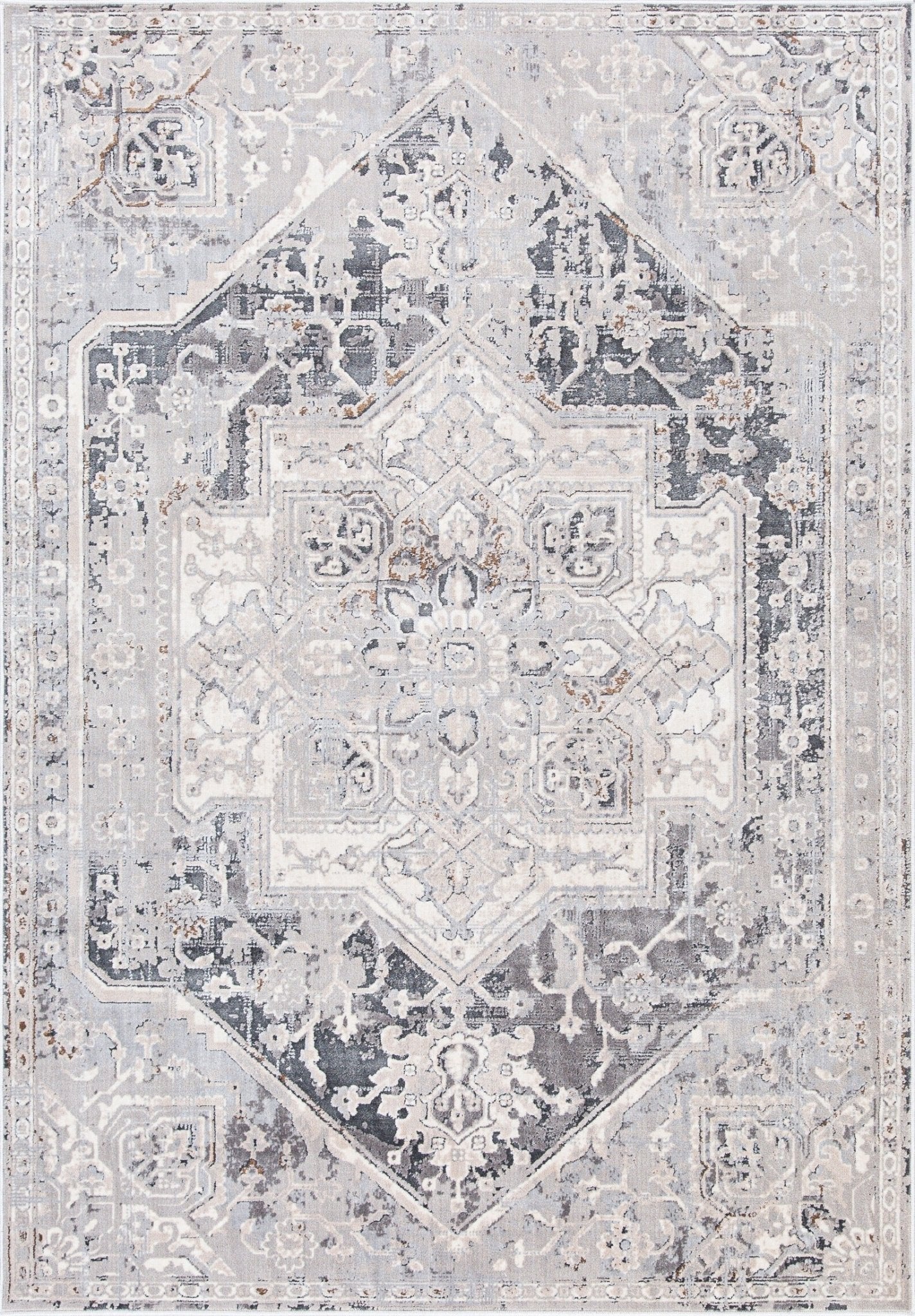 Thick traditional rug in stone gray with ornate medallion and decorative border | Salona thick traditional rug8021 E Stone colour Modern Polypropylene Area Rug - Rugs Point Australia
