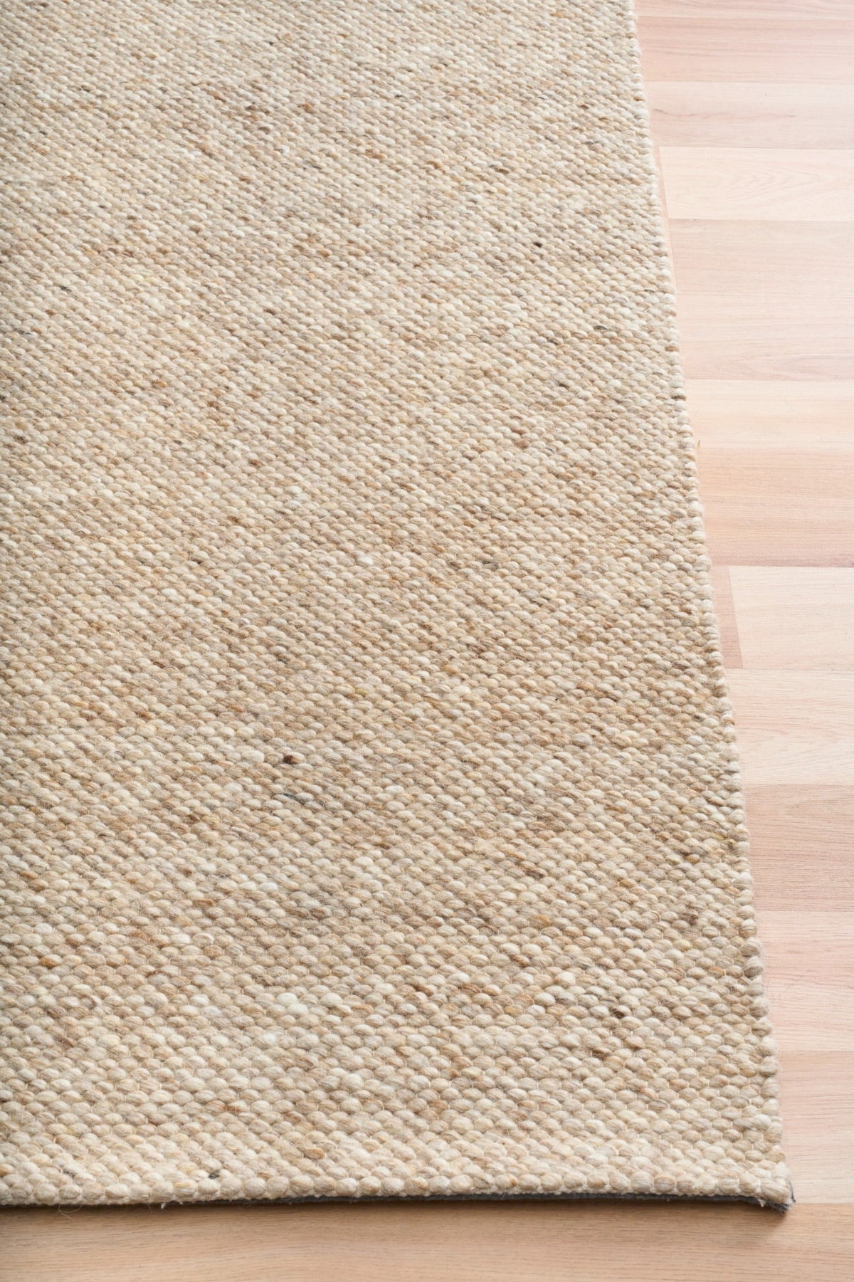 SAVOY BROWN beige rug close-up showing textured border and flatweave weave