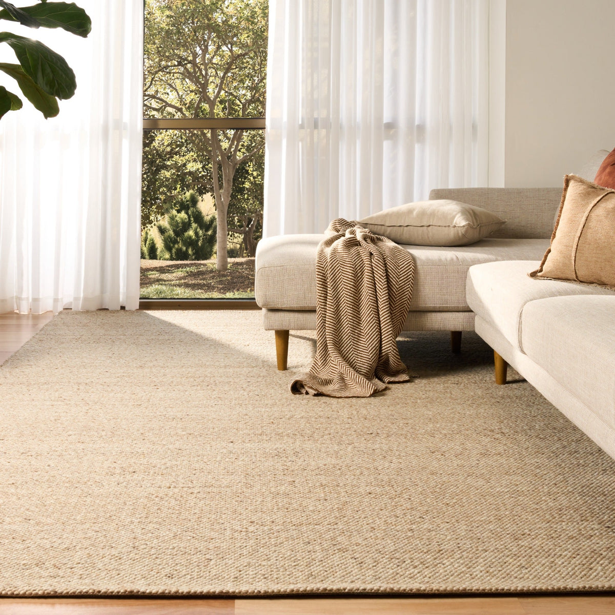 SAVOY BROWN beige area rug with textured surface, flatweave pattern