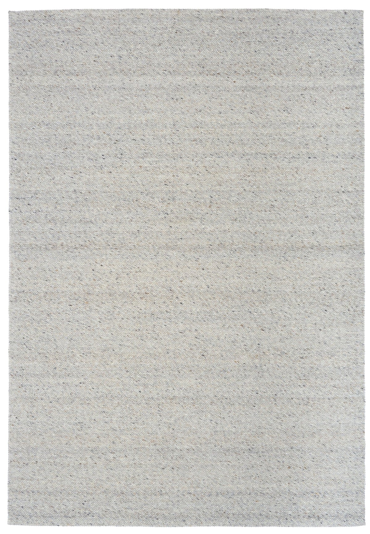 Light grey speckled area rug with even, low-pile flatwoven texture