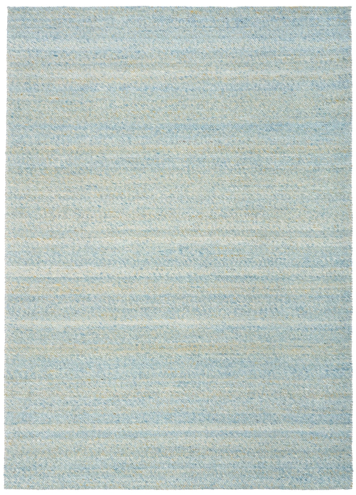 Rectangular light blue textured area rug with short pile, clean flat border, and even color.