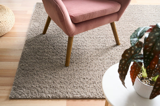 Shaggy gray area rug with dense plush texture