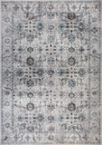Ornate light gray area rug with teal and dark geometric medallion pattern | Victoria 80 Bouquet Vintage Traditional Floor Rug - Rugs Point Australia