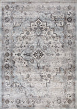 Distressed geometric area rug with light gray base and dark medallion border | Victoria Rug 20 Chapel Vintage Traditional Polypropylene Area Rug - Rugs Point Australia