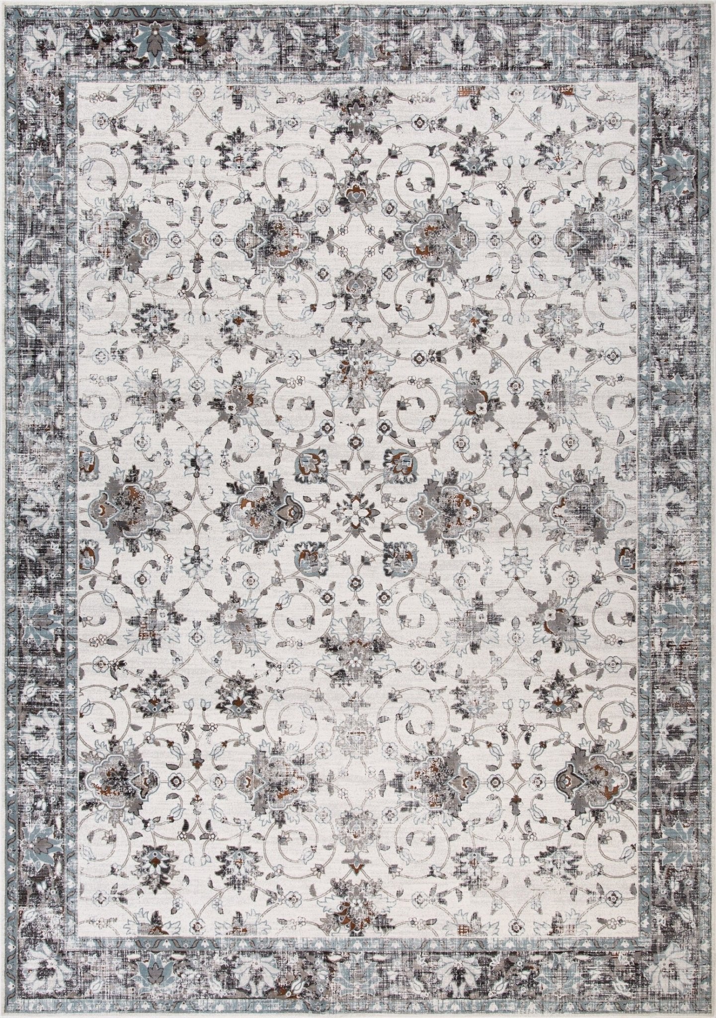Keshan-style area rug with ornate floral and geometric medallion pattern, light gray | Victoria Rug 530 Keshan Vintage Traditional Polypropylene Area Rug - Rugs Point Australia