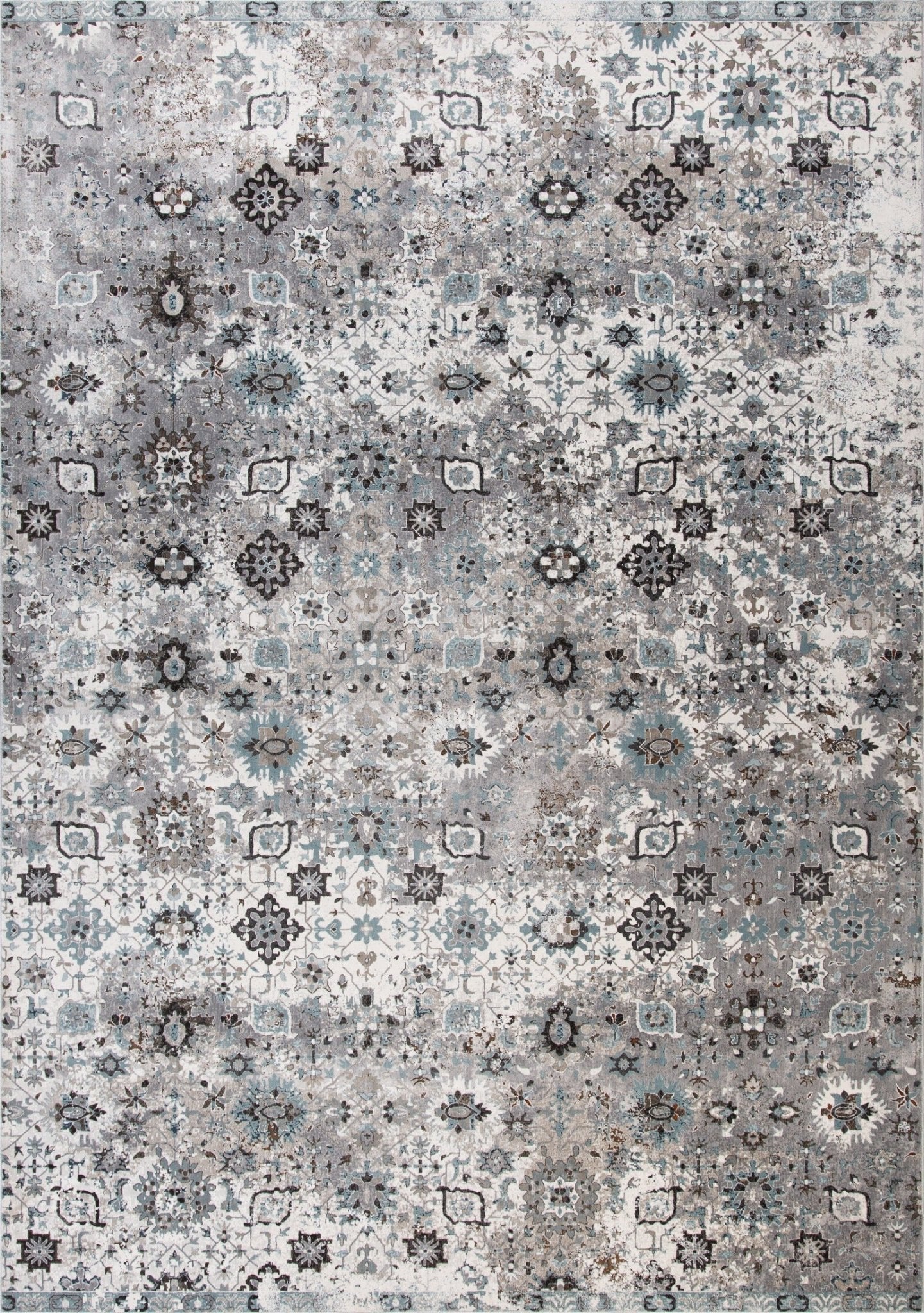 Victoria rug 8111 Garden with light gray geometric and floral pattern | Victoria Rug 8111 Garden Vintage Traditional Polypropylene Area Rug - Rugs Point Australia