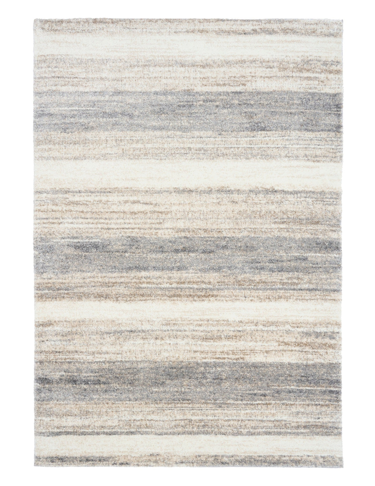 Rectangular bone grey striped area rug with subtle speckled texture