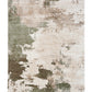 Green and cream abstract distressed area rug with flat textured weave appearance