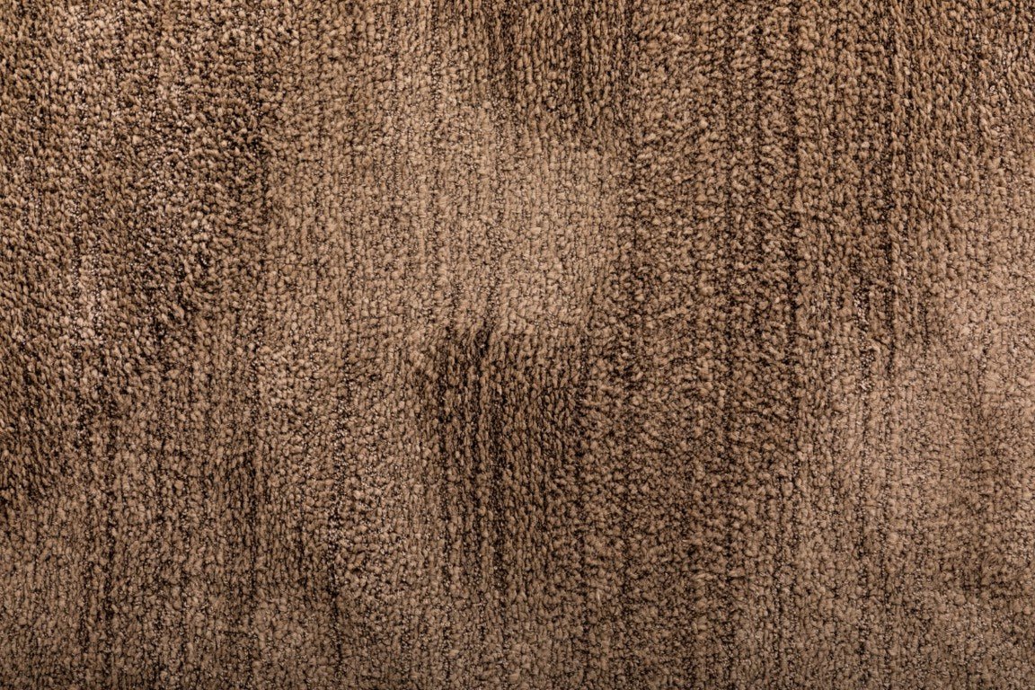 Close-up of brown and gray textured shag rug surface.