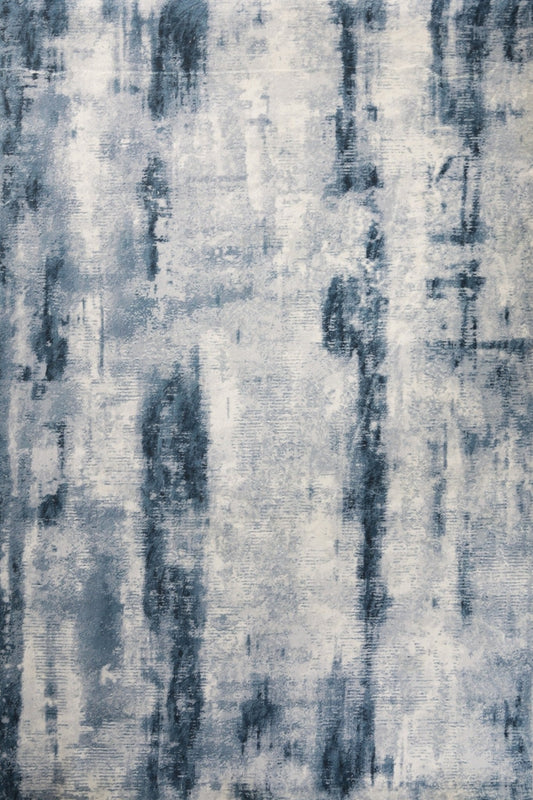 Zoe printed modern medium rug, blue and white abstract brush pattern