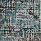 Grey and teal-blue abstract area rug pattern, distressed blocks
