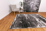 Modern area rug with gray and white distressed abstract pattern, flat weave