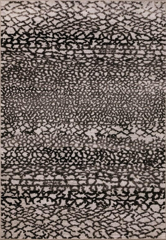 Grey contemporary area rug with black-and-white abstract lattice pattern