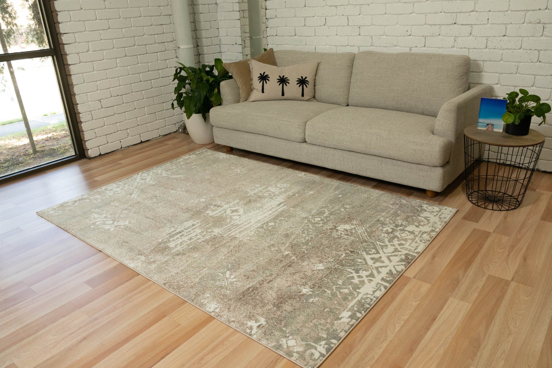 Karina Quality area rug, buff beige distressed pattern with subtle geometric motifs | Karina Quality Rug Buff 1002 Modern Abstract Polypropylene Area Rug - Rugs Point Australia