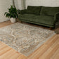 Multi-colored patterned area rug with distressed medallion design, rectangular