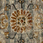 Matana thick floor rug close-up, light gray pile with brown and gold floral pattern