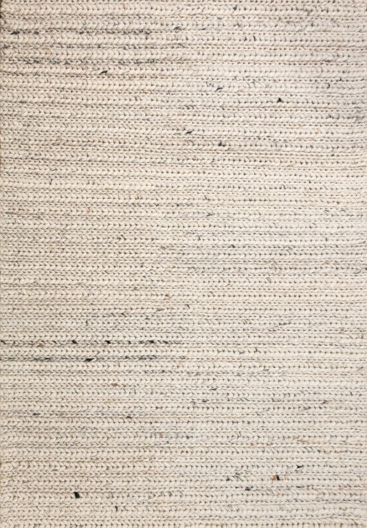 Ivory chunky knit wool floor rug with textured looped pattern